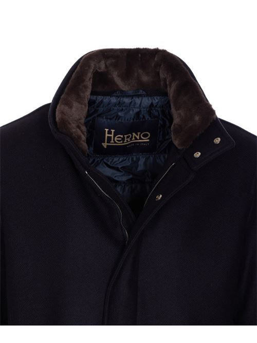 COAT WITH ECO FUR COLLAR HERNO | CA000214U.33432R9290 Blu Scuro